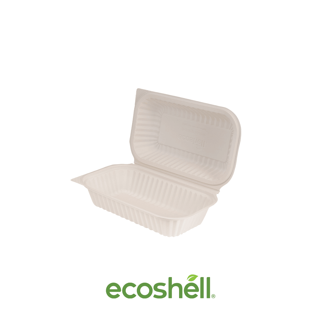 Clamshell 22 Oz (Baguette) Compostable Fécula de maíz ♻️ Alternativa sin plástico ni contaminantes