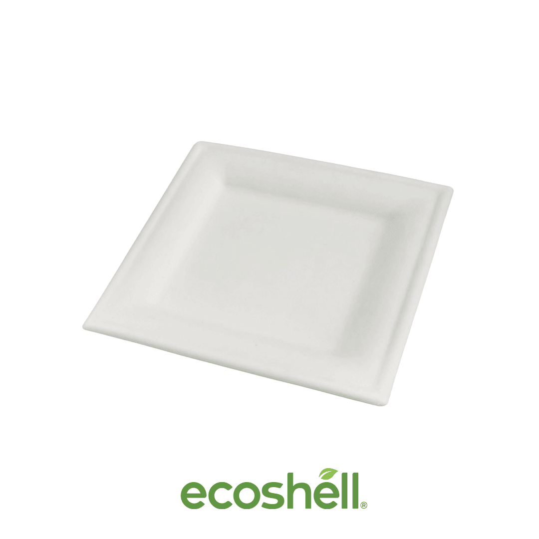 Plato Cuadrado 8" Compostable Fibra de caña de azucar 86% de composición orgánica