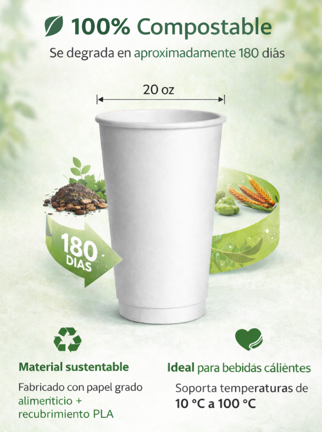 Vaso Para Café 20 Oz Compostable