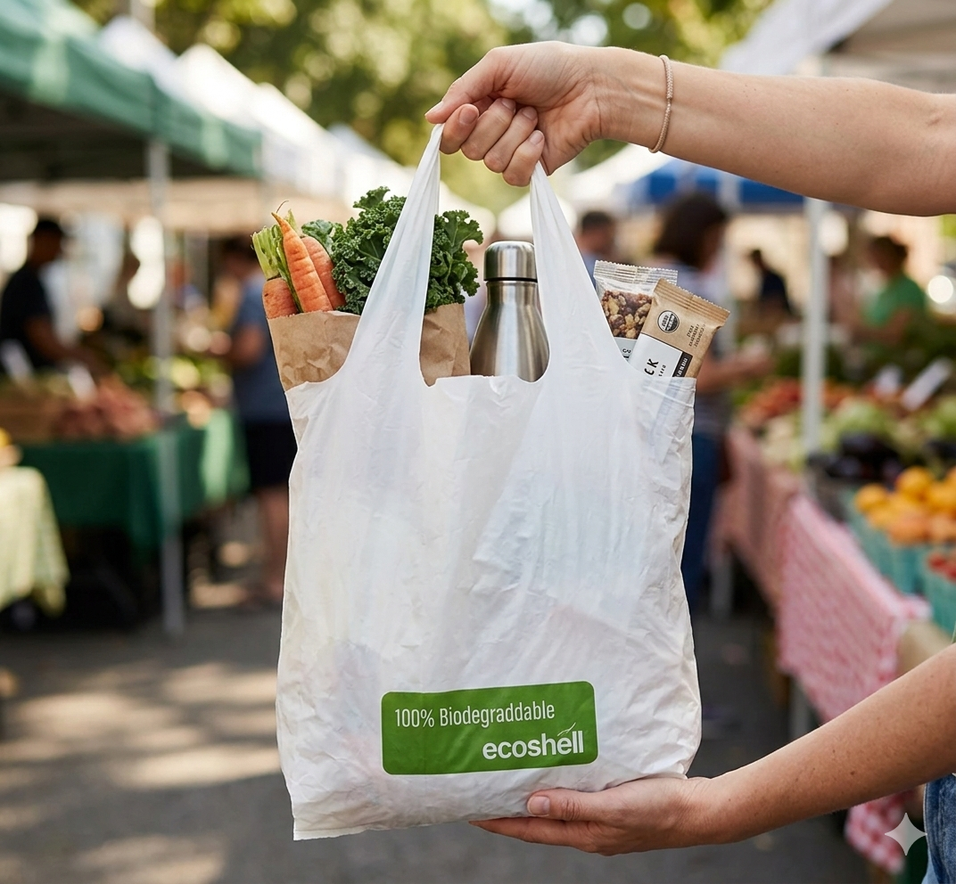 Bolsa Camiseta Compostable – 100% Eco-Friendly, Fécula de Maíz