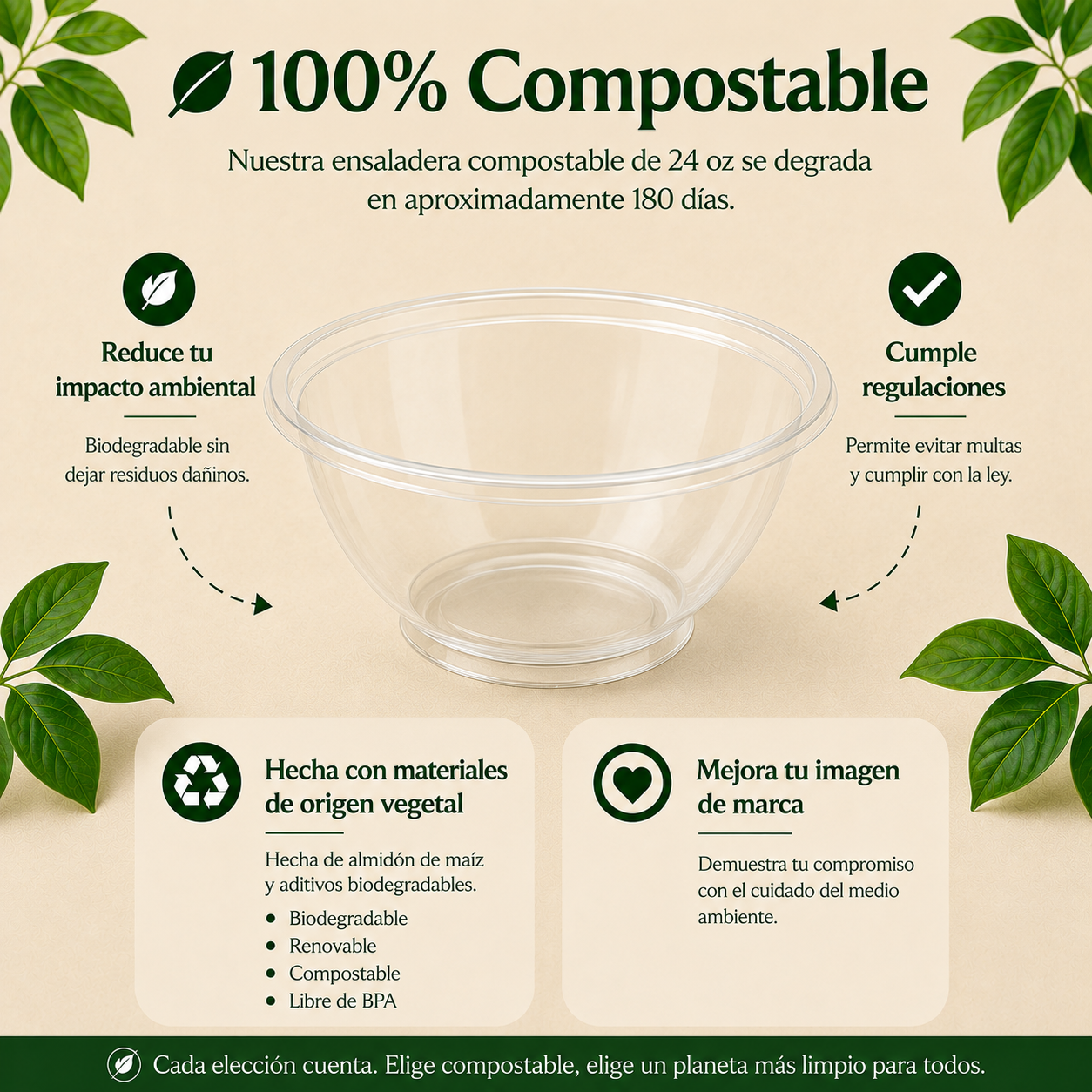 Ensaladera 24 Oz Compostable