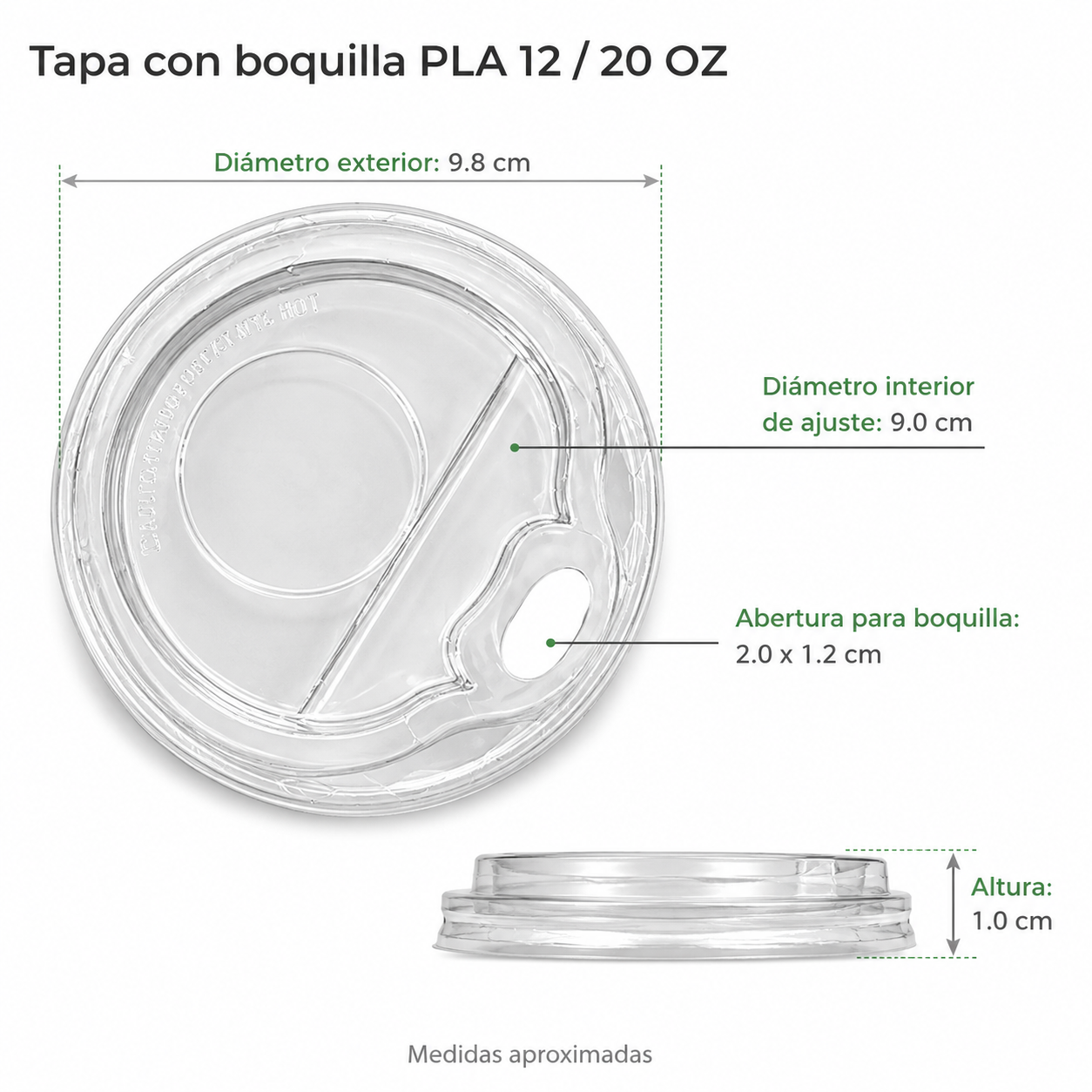 Tapa Transparente con Boquilla PLA para Vasos 12 y 20 oz