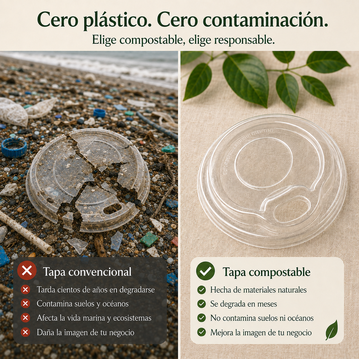 Tapa Transparente con Boquilla PLA para Vasos 12 y 20 oz