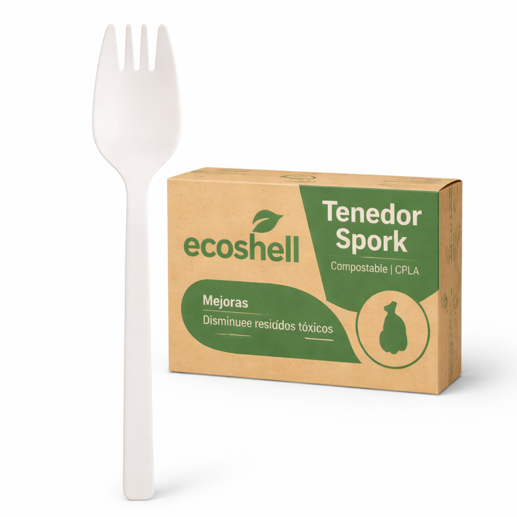 Tenedor Spork Compostable CPLA,  Cubierto 2 en 1 Biodegradable