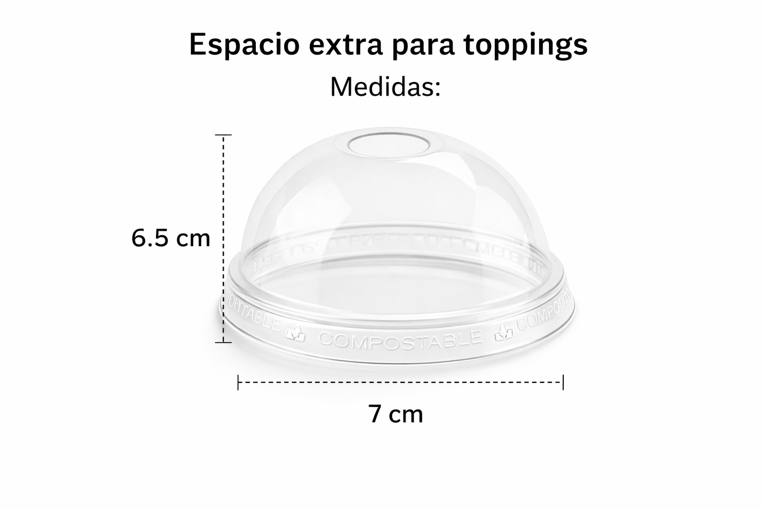 Tapa Transparente Domo 9 Oz Con Agujero - Compostable
