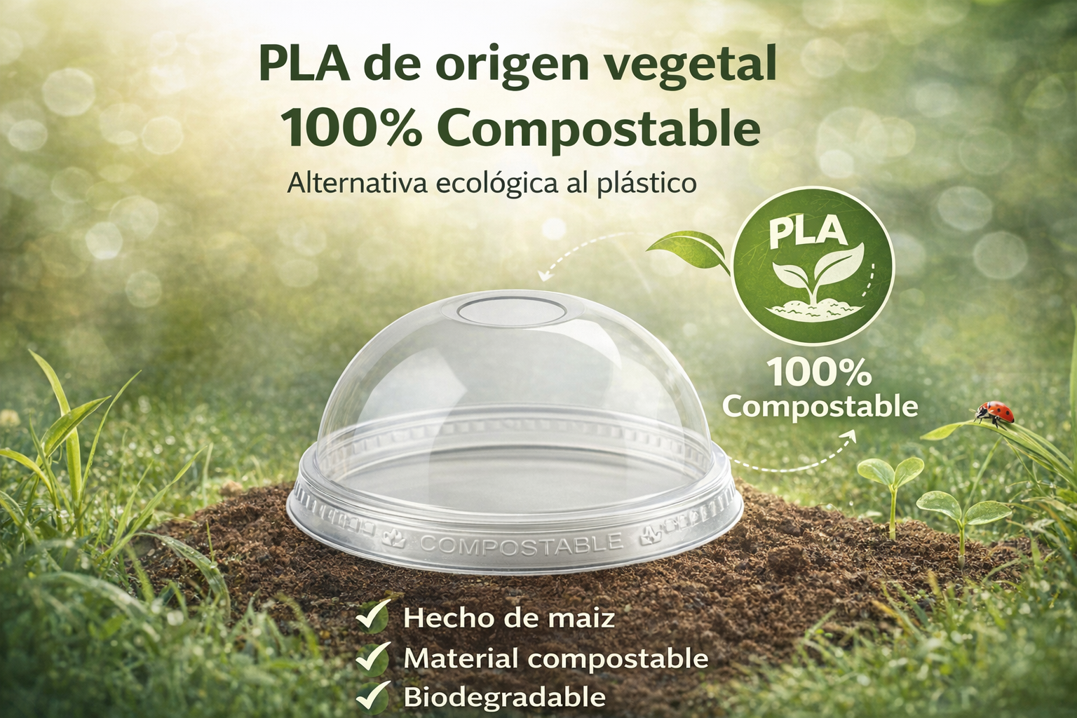 Tapa Transparente Domo 9 Oz Con Agujero - Compostable