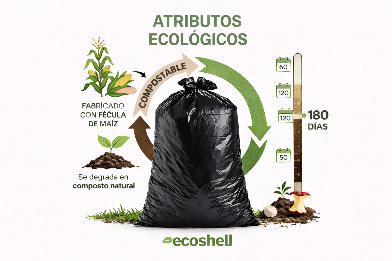 Bolsa De Basura 70x90cm Compostable (Negra)