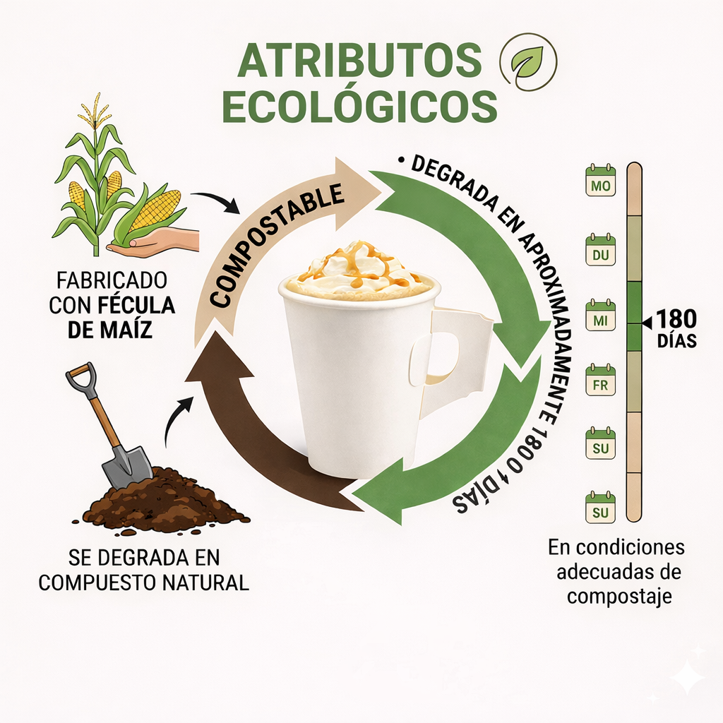 Vaso para Café 8 oz Compostable con Asa