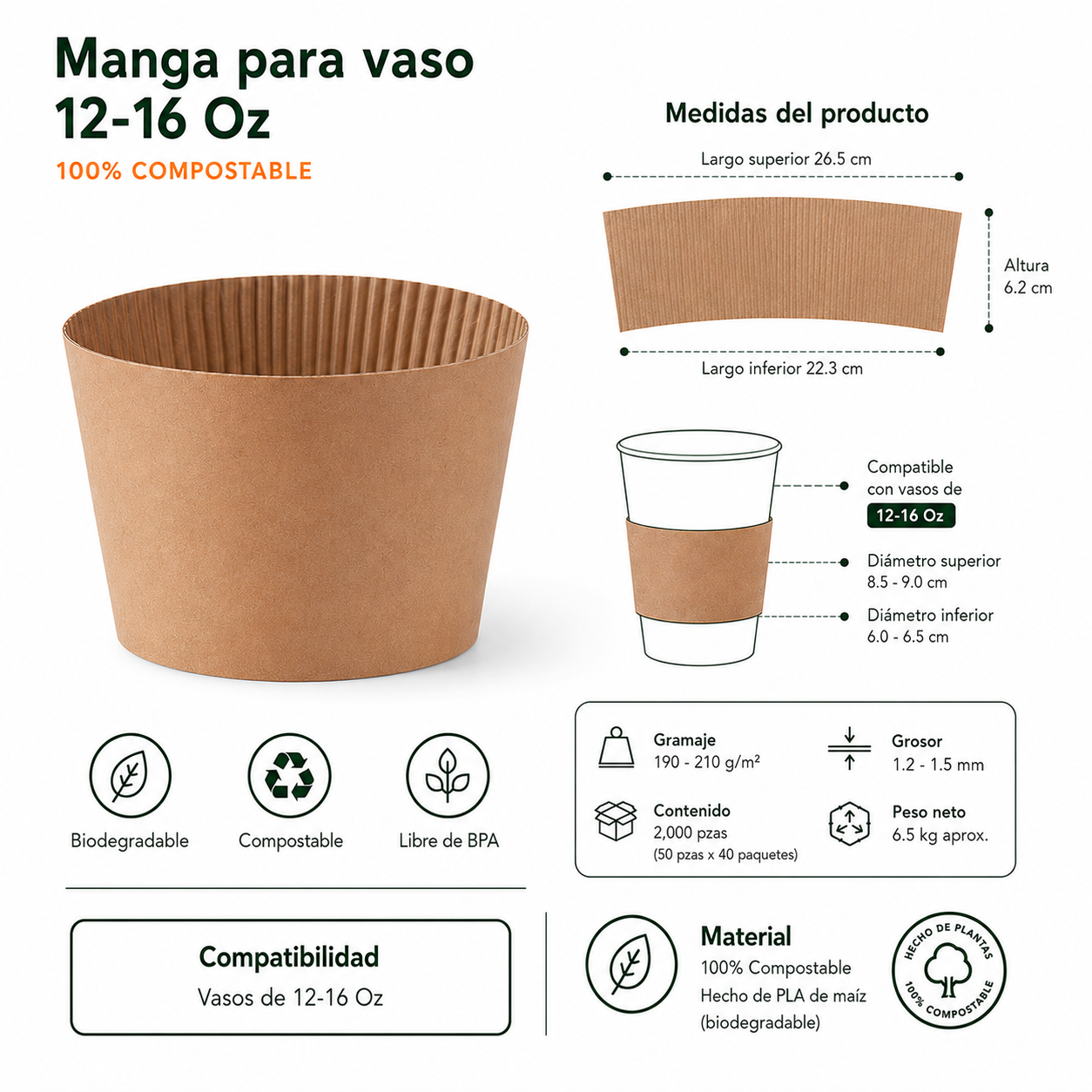 Manga Térmica Para Vaso De Café Compostable
