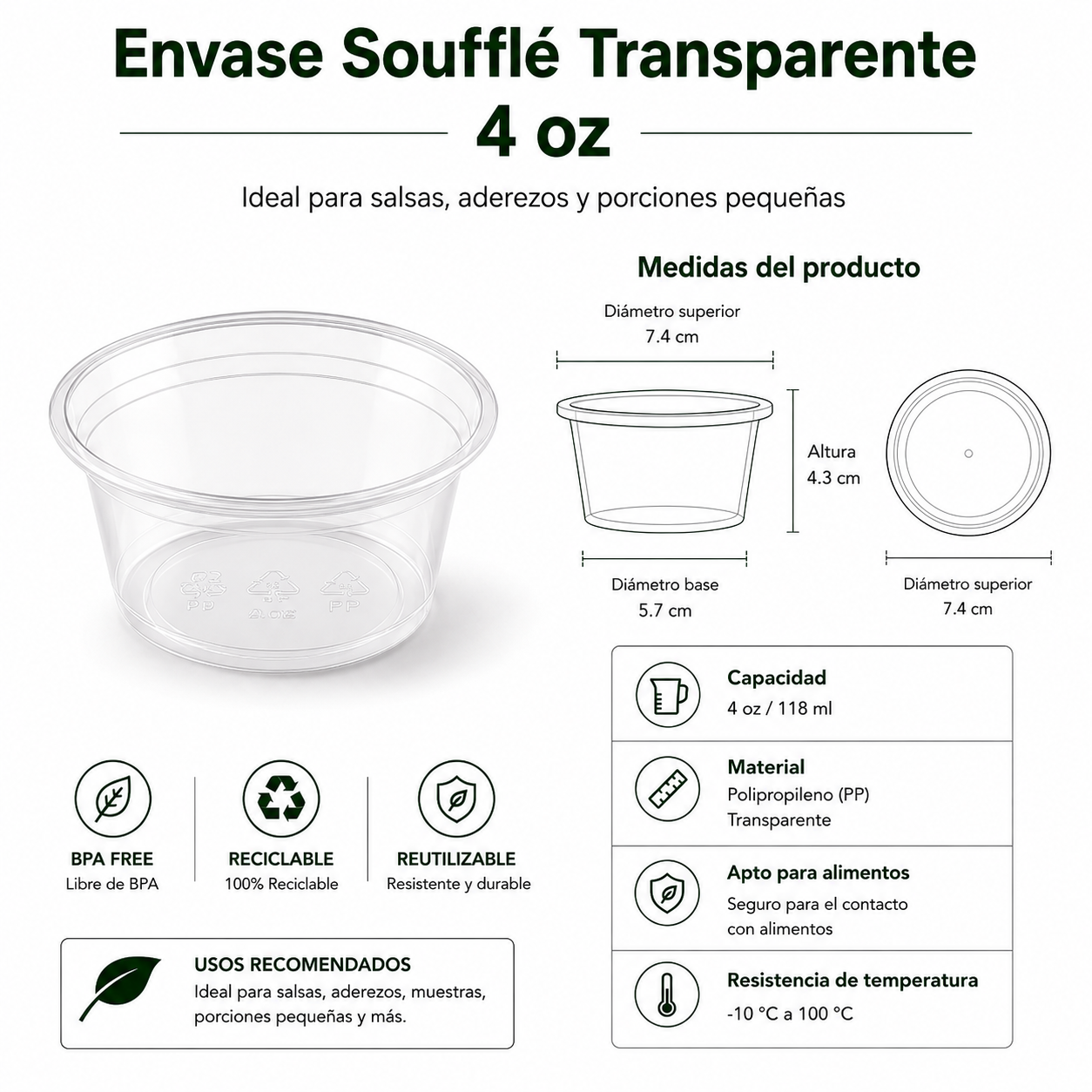 Soufflé Cup Transparente 4 Oz Compostable