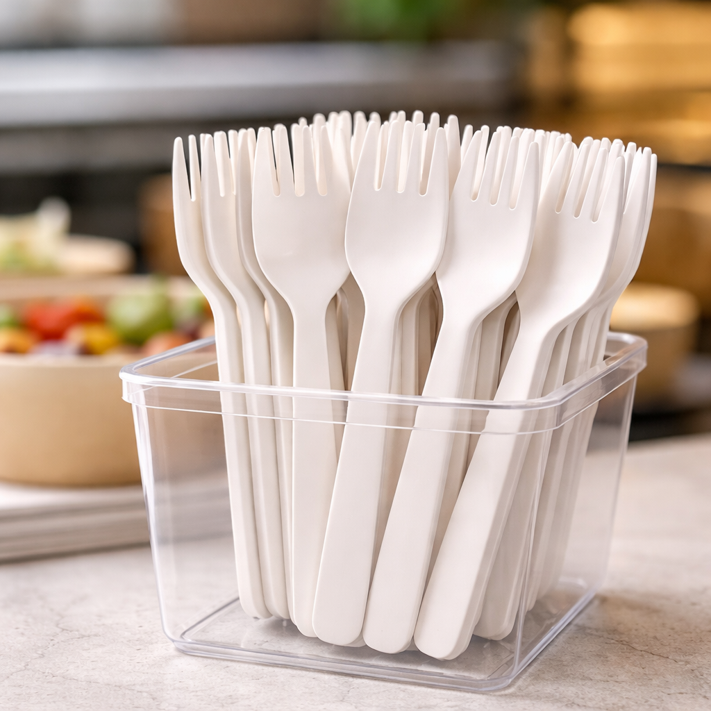 Tenedor Spork Compostable CPLA,  Cubierto 2 en 1 Biodegradable