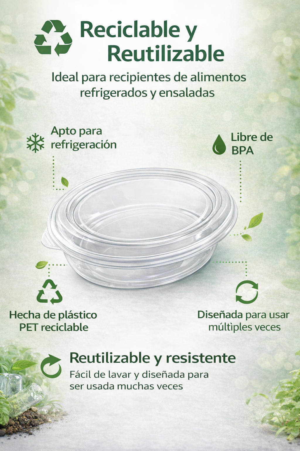 Tapa Ensaladera 24–48 oz Compostable