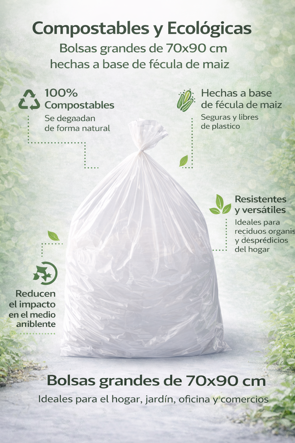 Bolsa De Basura Blanca 70x90cm Compostable
