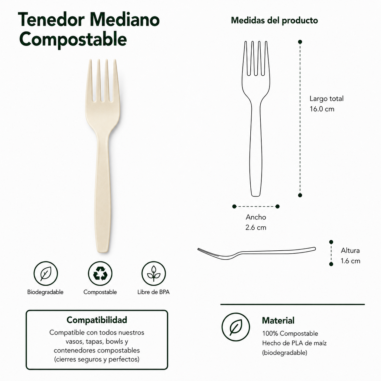 Tenedor Mediano Compostable