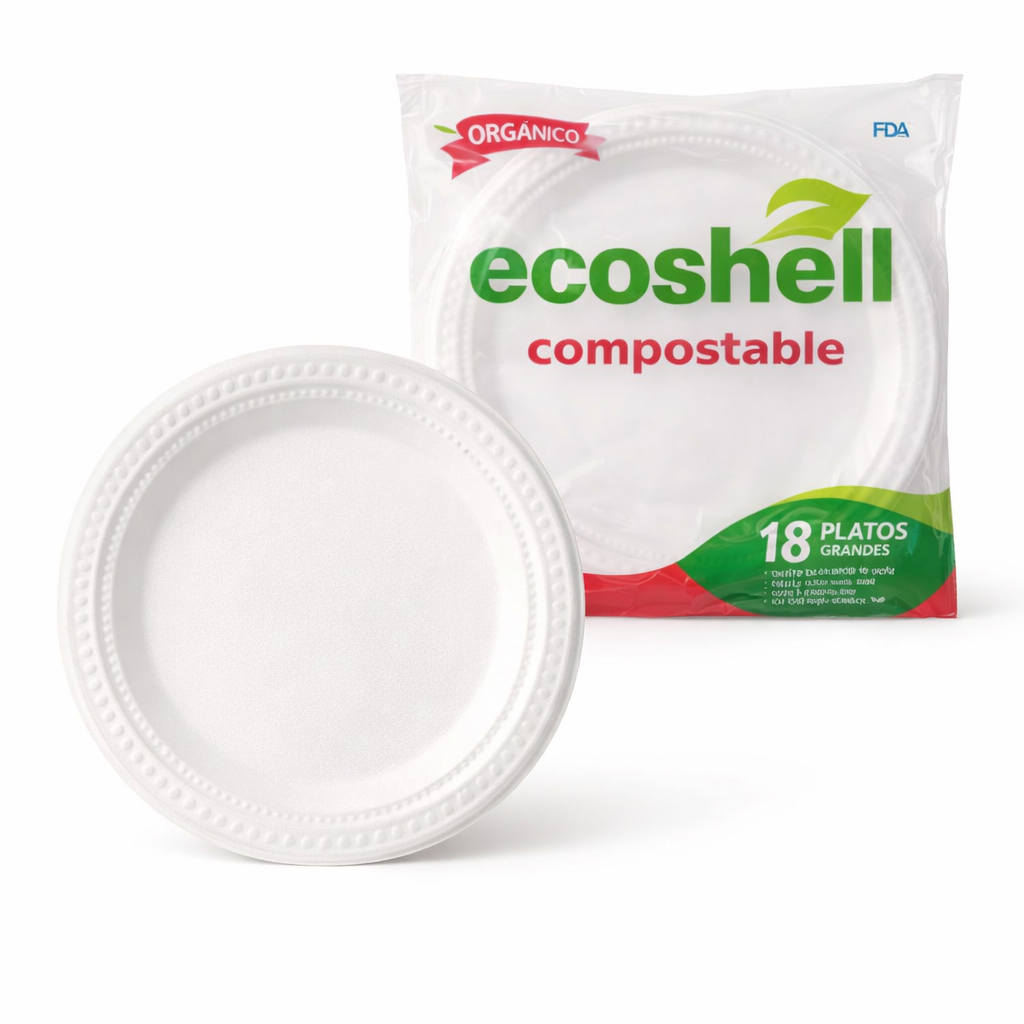 Plato Grande Compostable de Caña de Azúcar