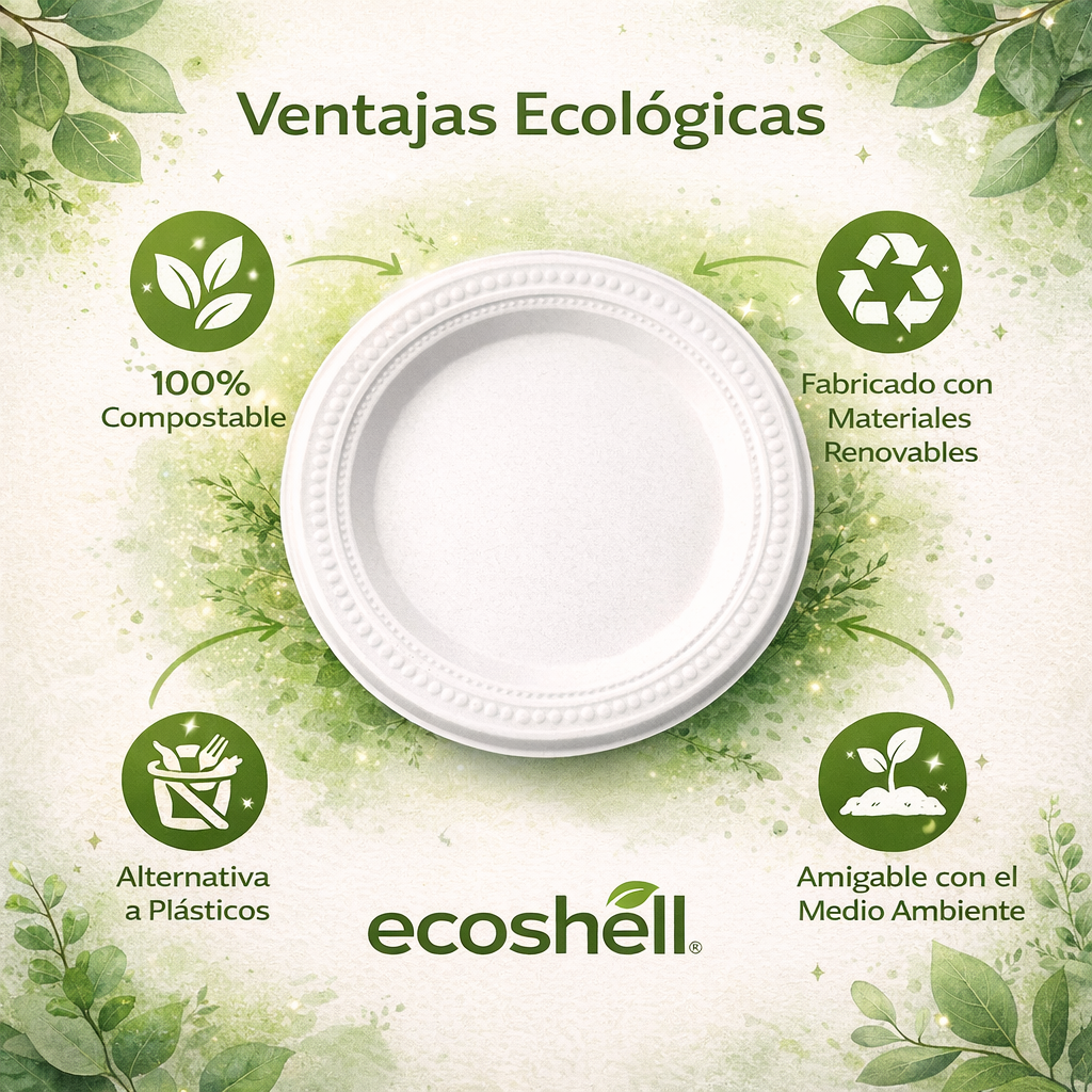 Plato Grande Compostable de Caña de Azúcar