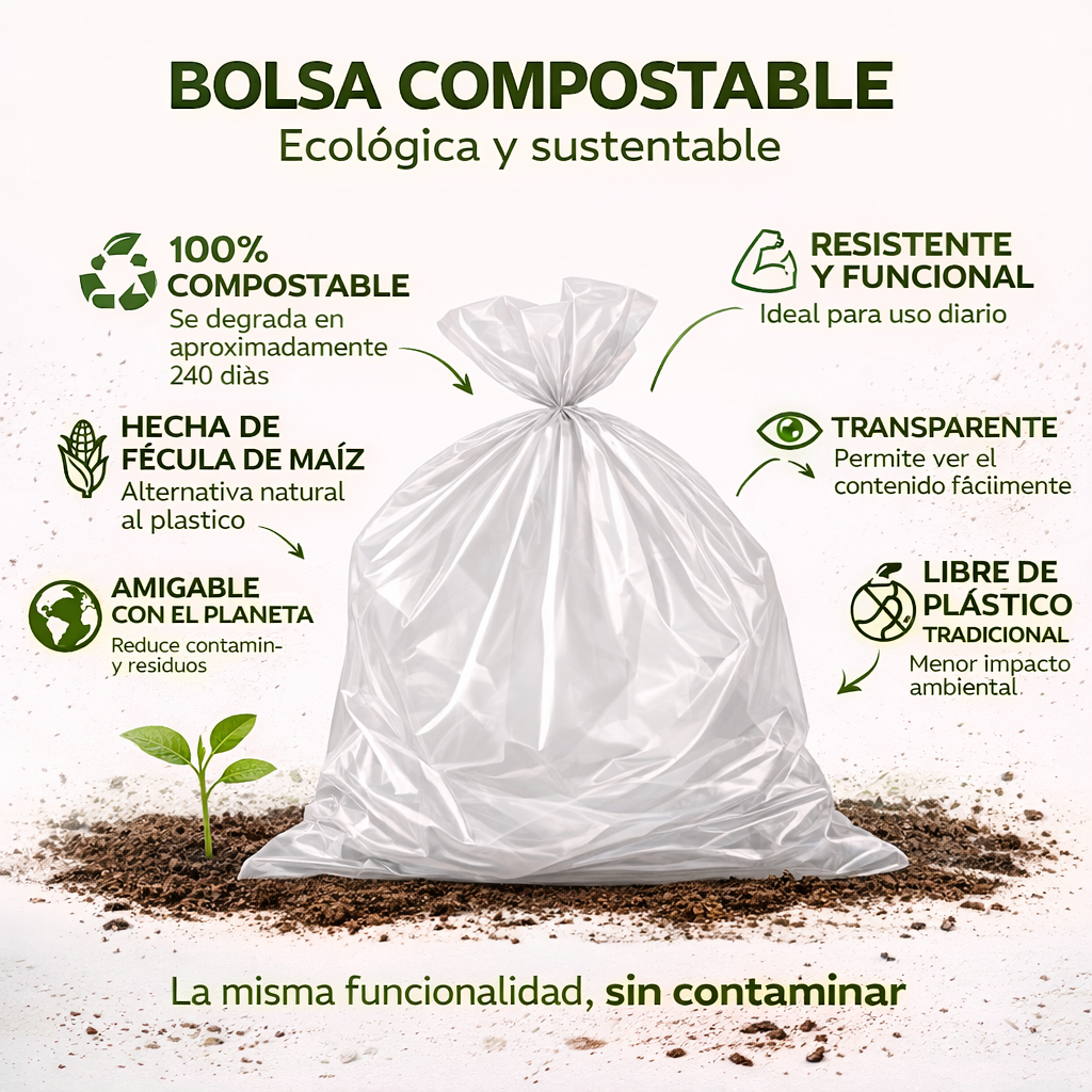 Bolsa Compostable 47x60 cm de AlmidónTransparente