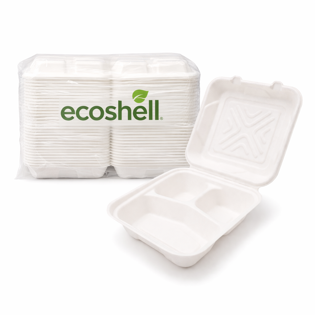 Contenedor 48 oz Compostable con División, Caña de Azúcar