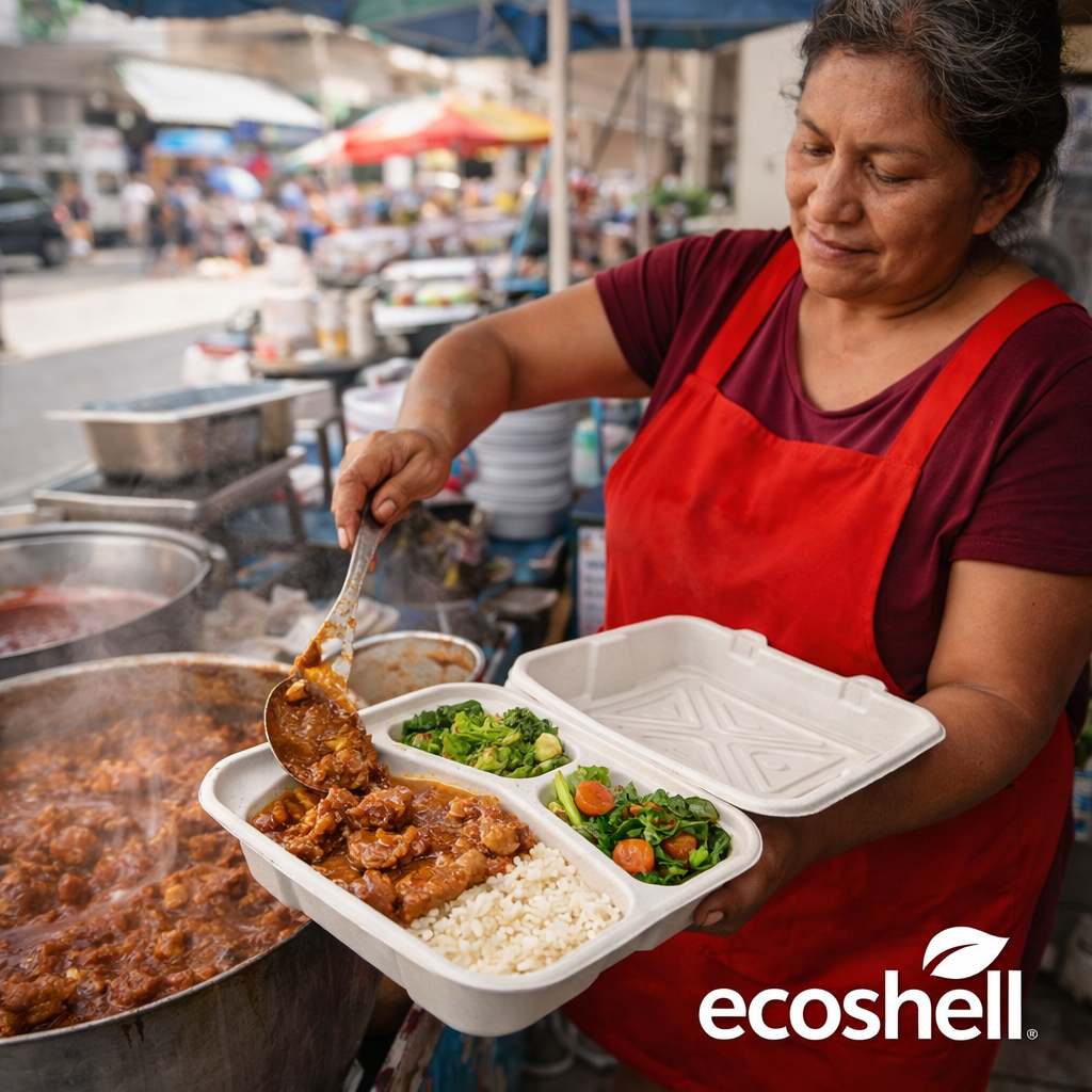 Contenedor 48 oz Compostable con División, Caña de Azúcar