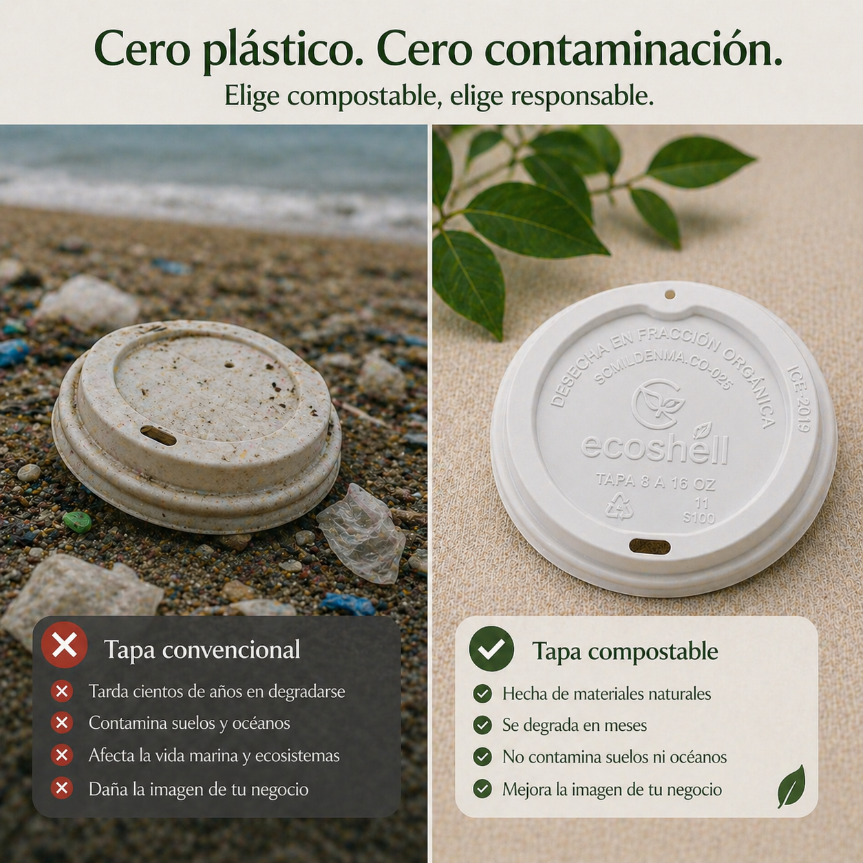 Tapa Vaso Para Café 8 a 16 Oz Compostable