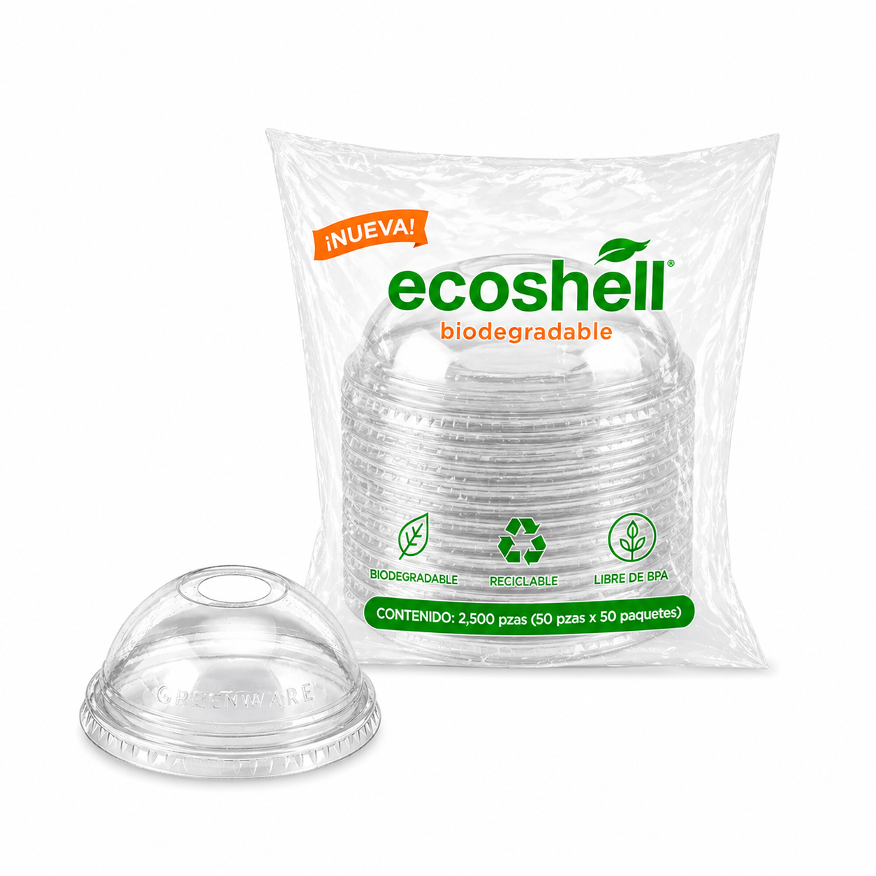 Tapa Transparente Domo 12 Y 20 Oz Con Agujero Compostable