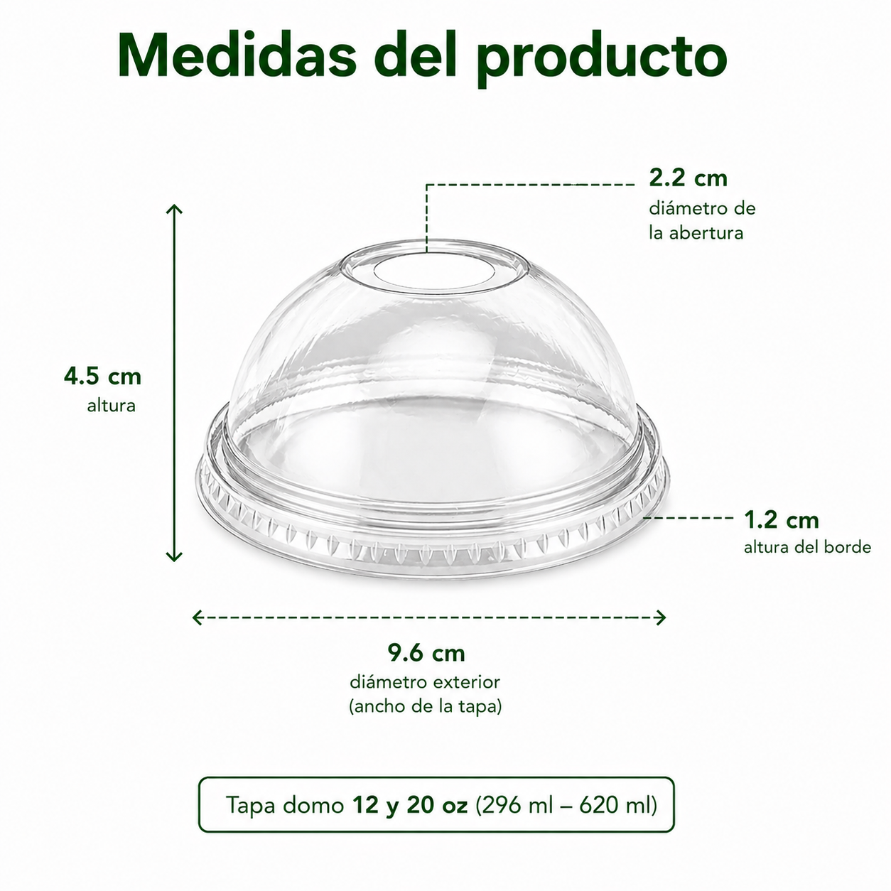Tapa Transparente Domo 12 Y 20 Oz Con Agujero Compostable