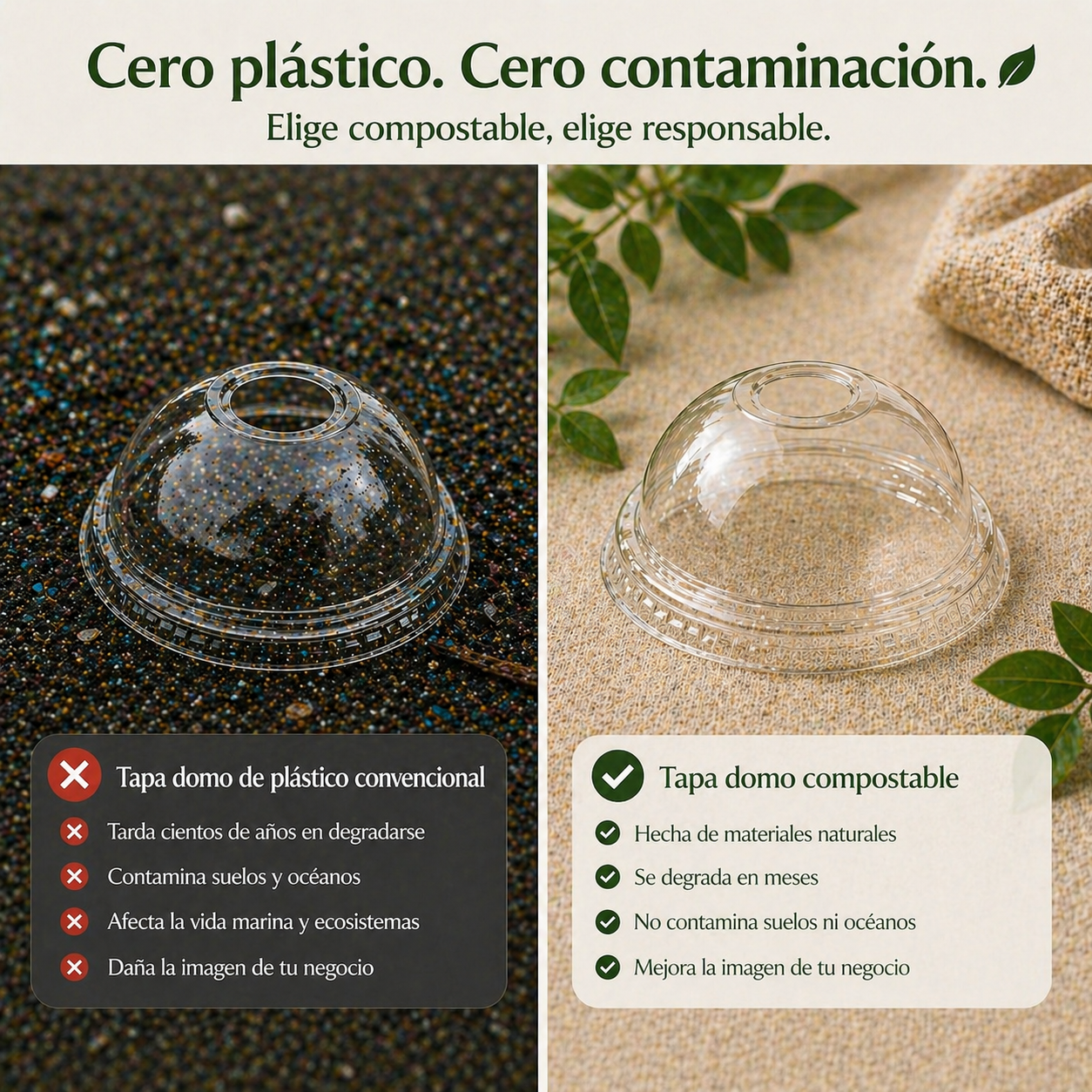 Tapa Transparente Domo 12 Y 20 Oz Con Agujero Compostable
