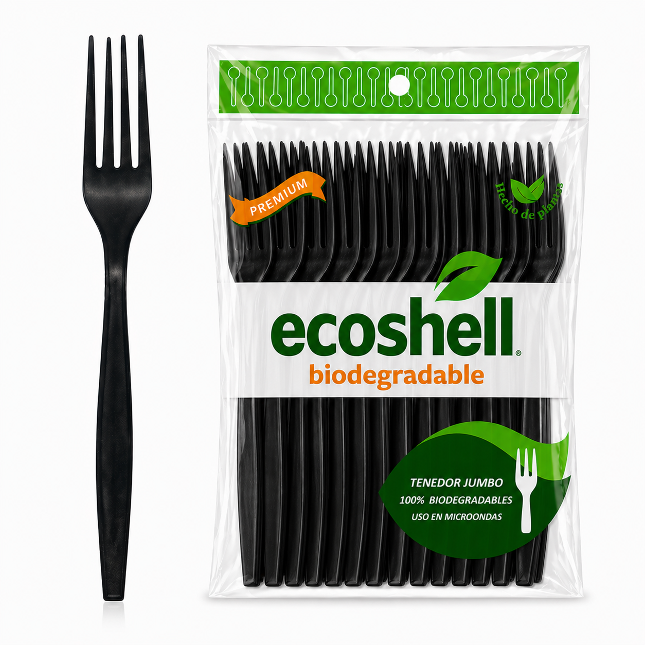 Tenedor Jumbo Black A Granel Compostable