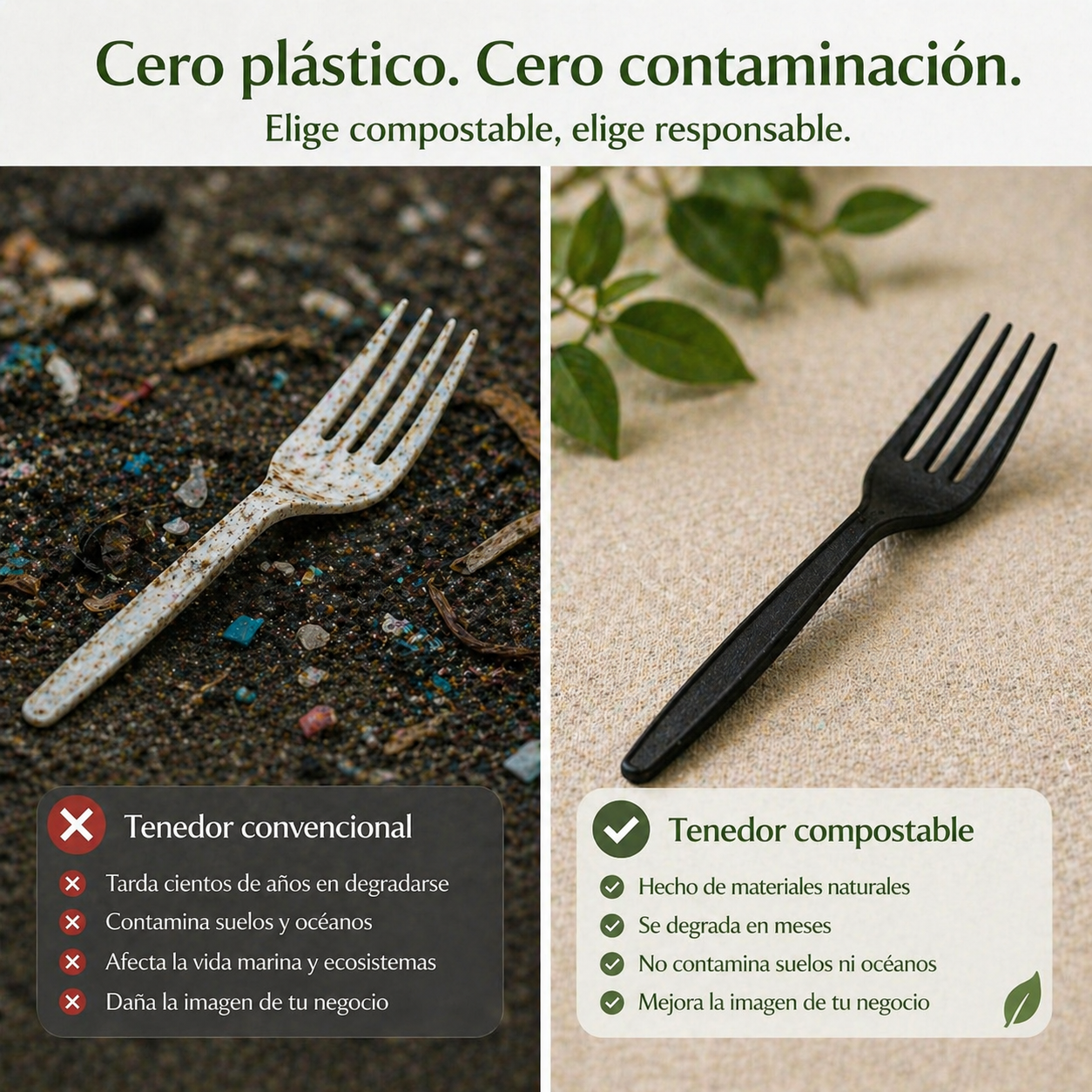 Tenedor Jumbo Black A Granel Compostable