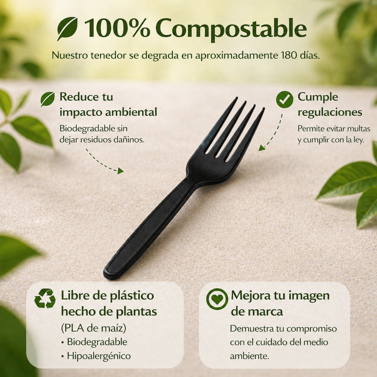 Tenedor Jumbo Black A Granel Compostable
