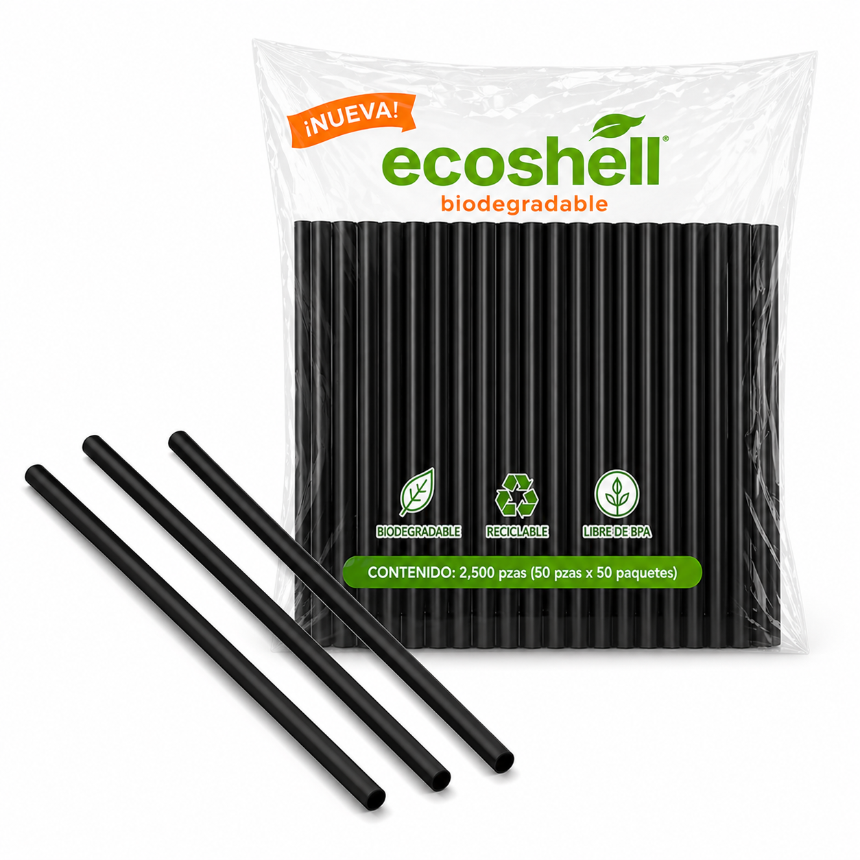 Popote Black Estuchado Compostable