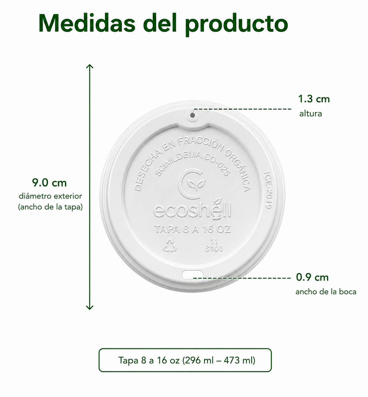 Tapa Vaso Para Café 8 a 16 Oz Compostable
