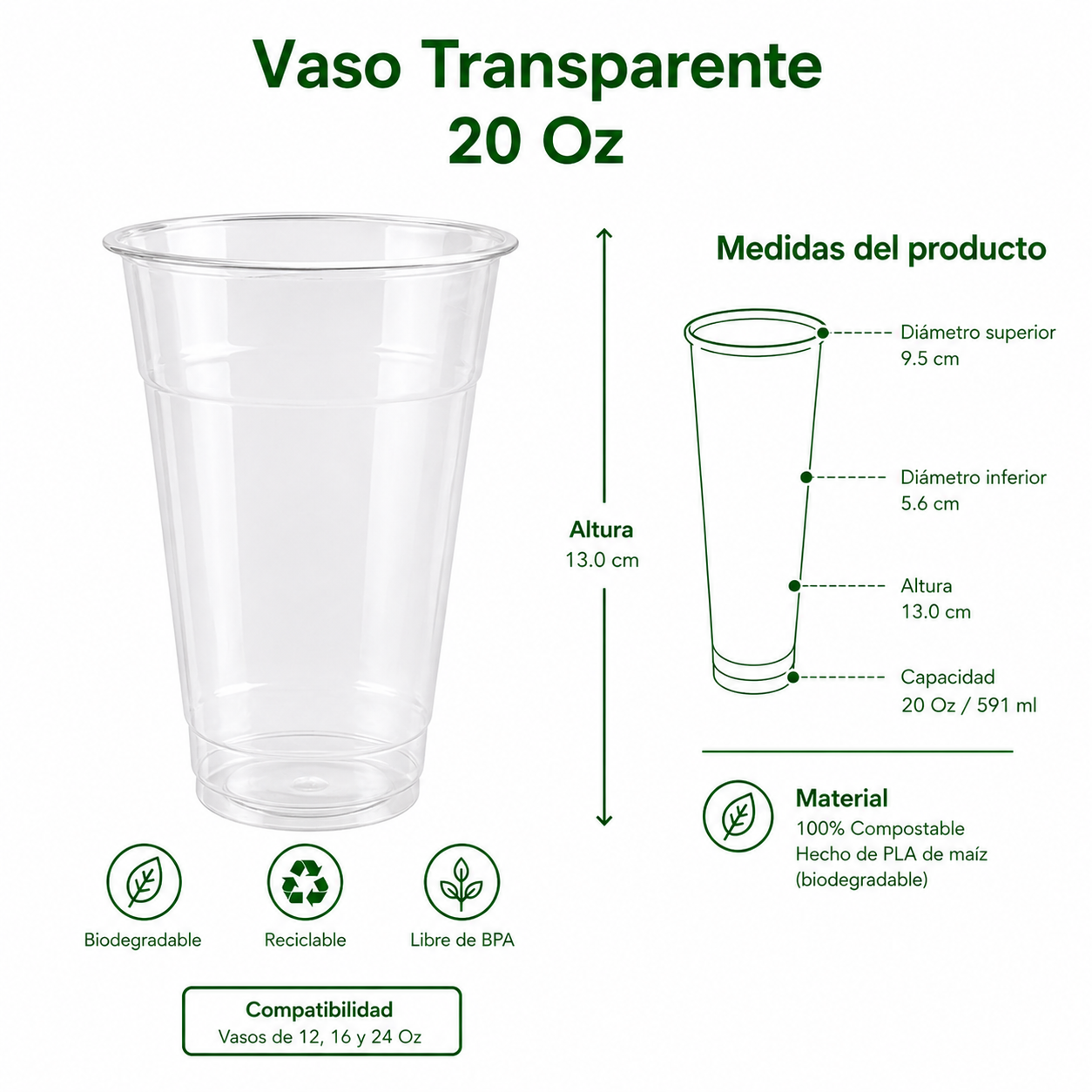 Vaso Transparente 20 Oz Compostable