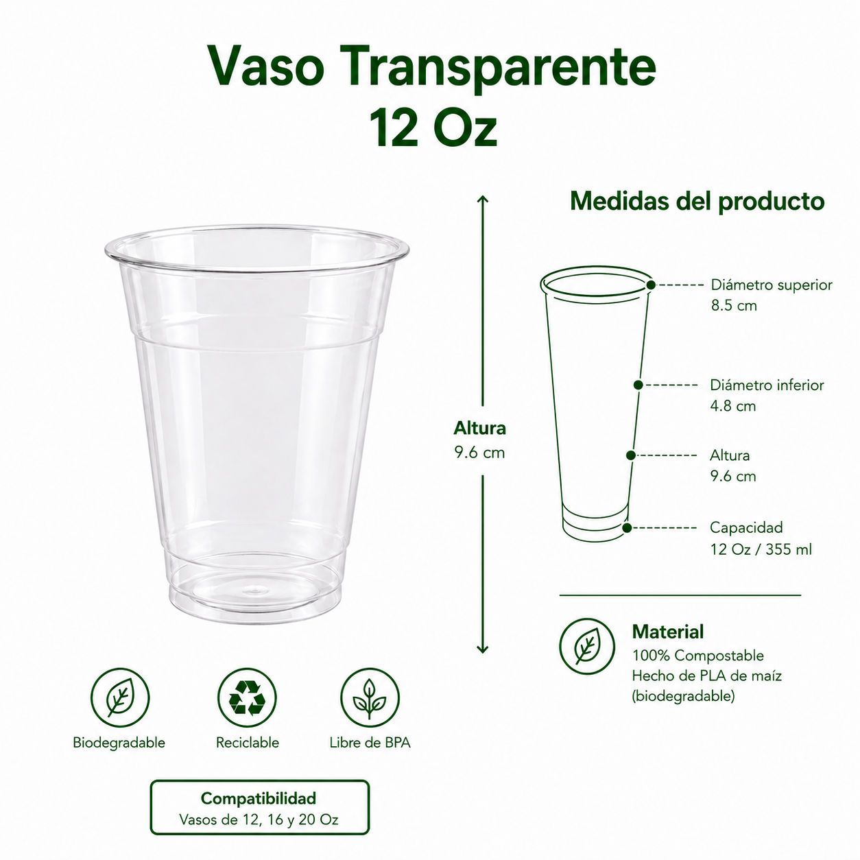 Vaso Transparente 12 Oz Compostable