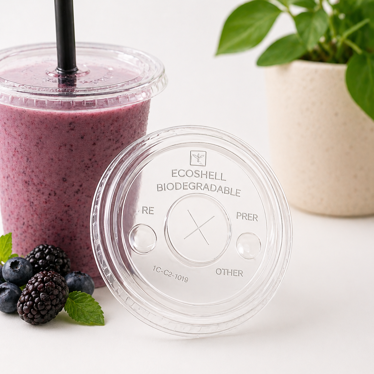 Tapa Transparente 12, 16 Y 24 Oz Con Agujero Compostable