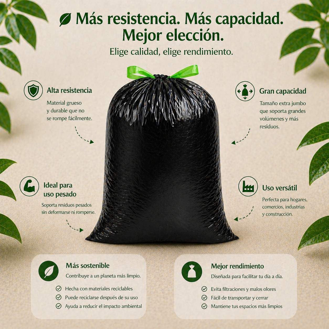 Bolsa Para Basura Extra Jumbo Black Con Jareta Compostable