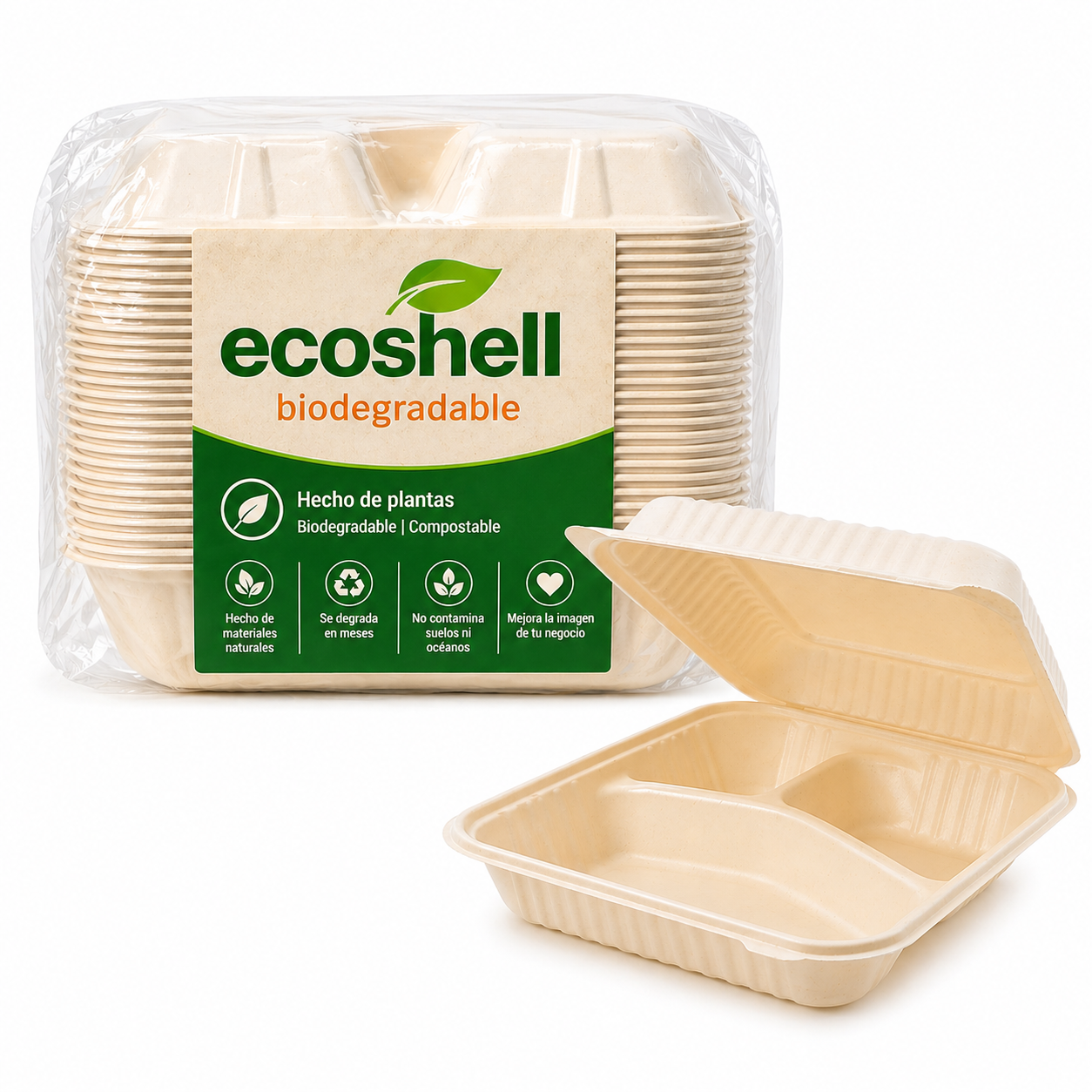 Clamshell 48 Oz Con Divisiones Compostable