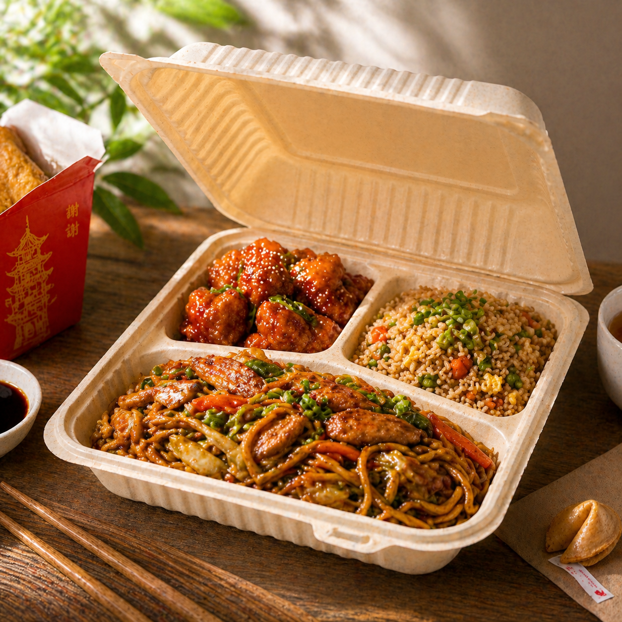 Clamshell 48 Oz Con Divisiones Compostable