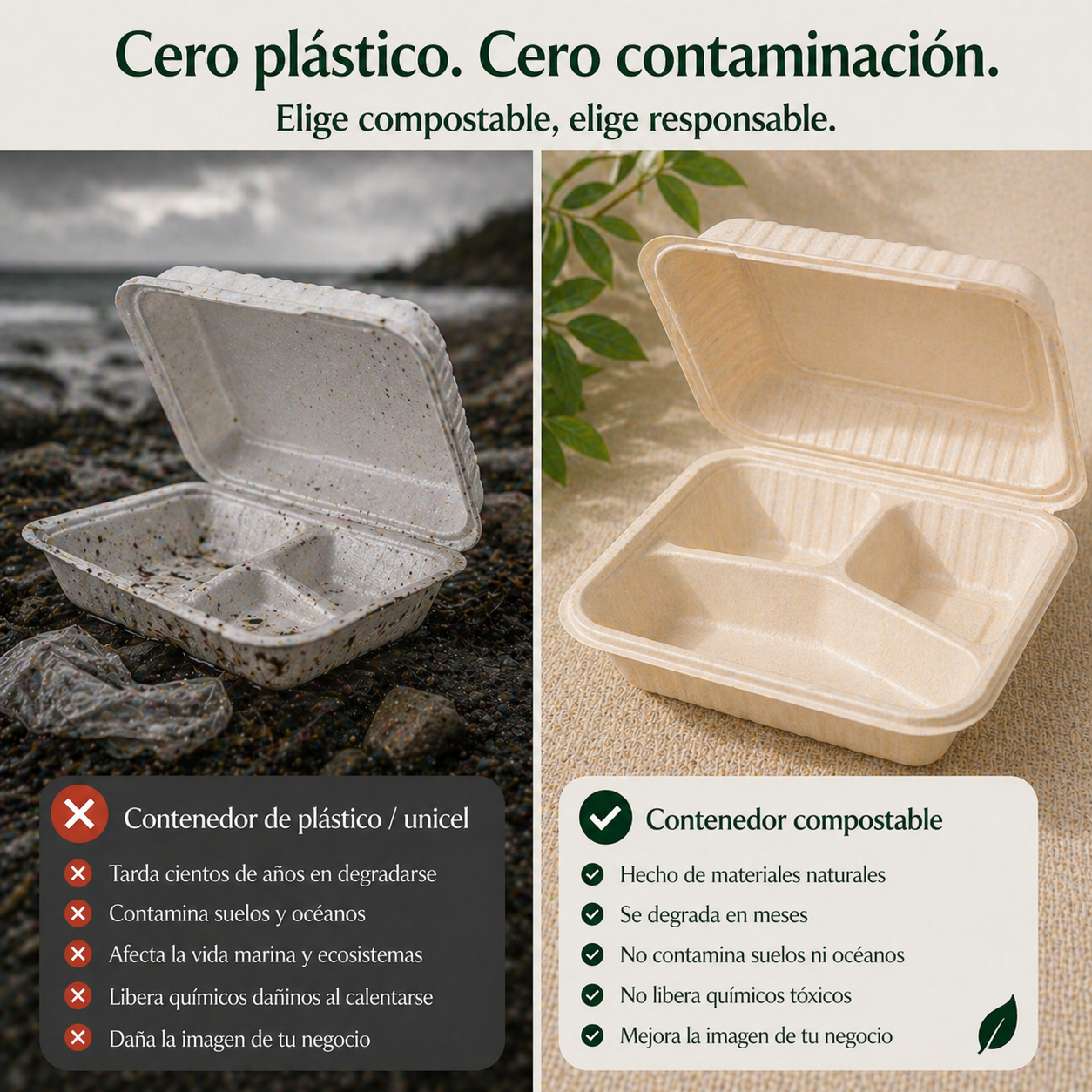 Clamshell 48 Oz Con Divisiones Compostable