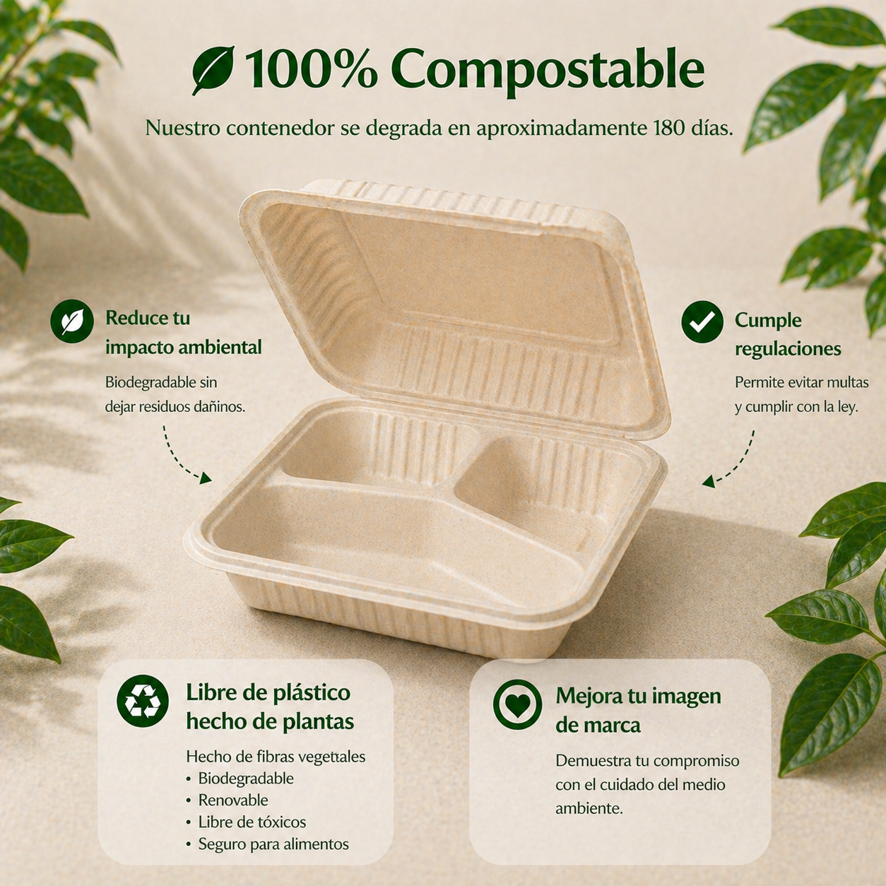 Clamshell 48 Oz Con Divisiones Compostable