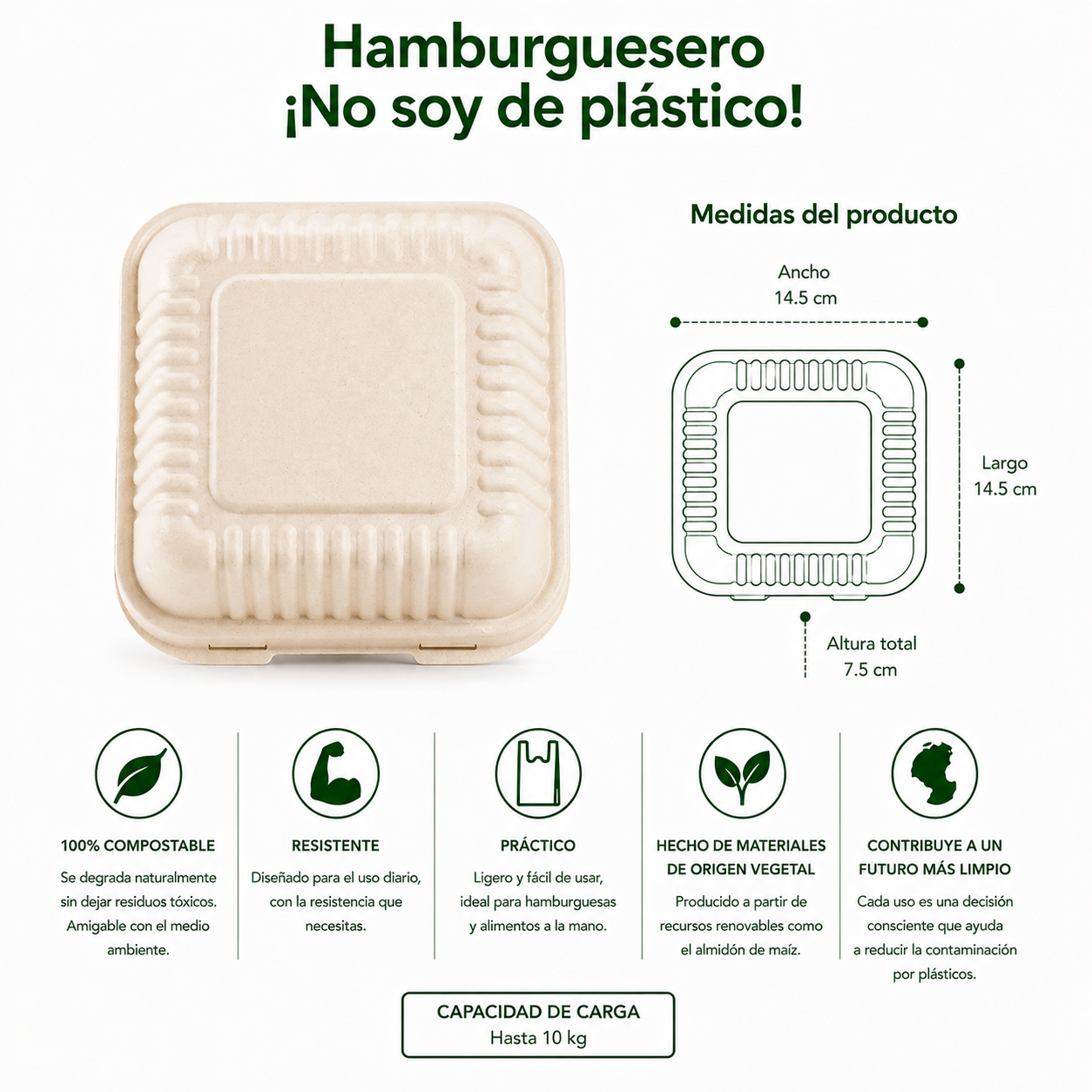 Hamburguesero 16 Oz Compostable
