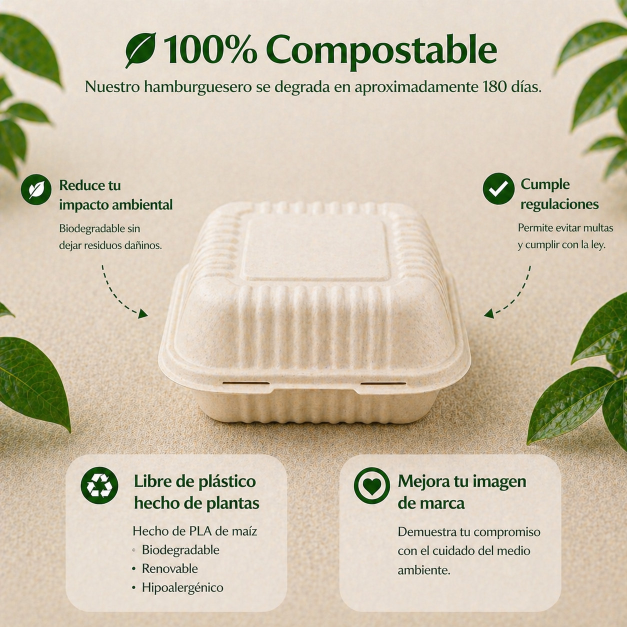 Hamburguesero 16 Oz Compostable