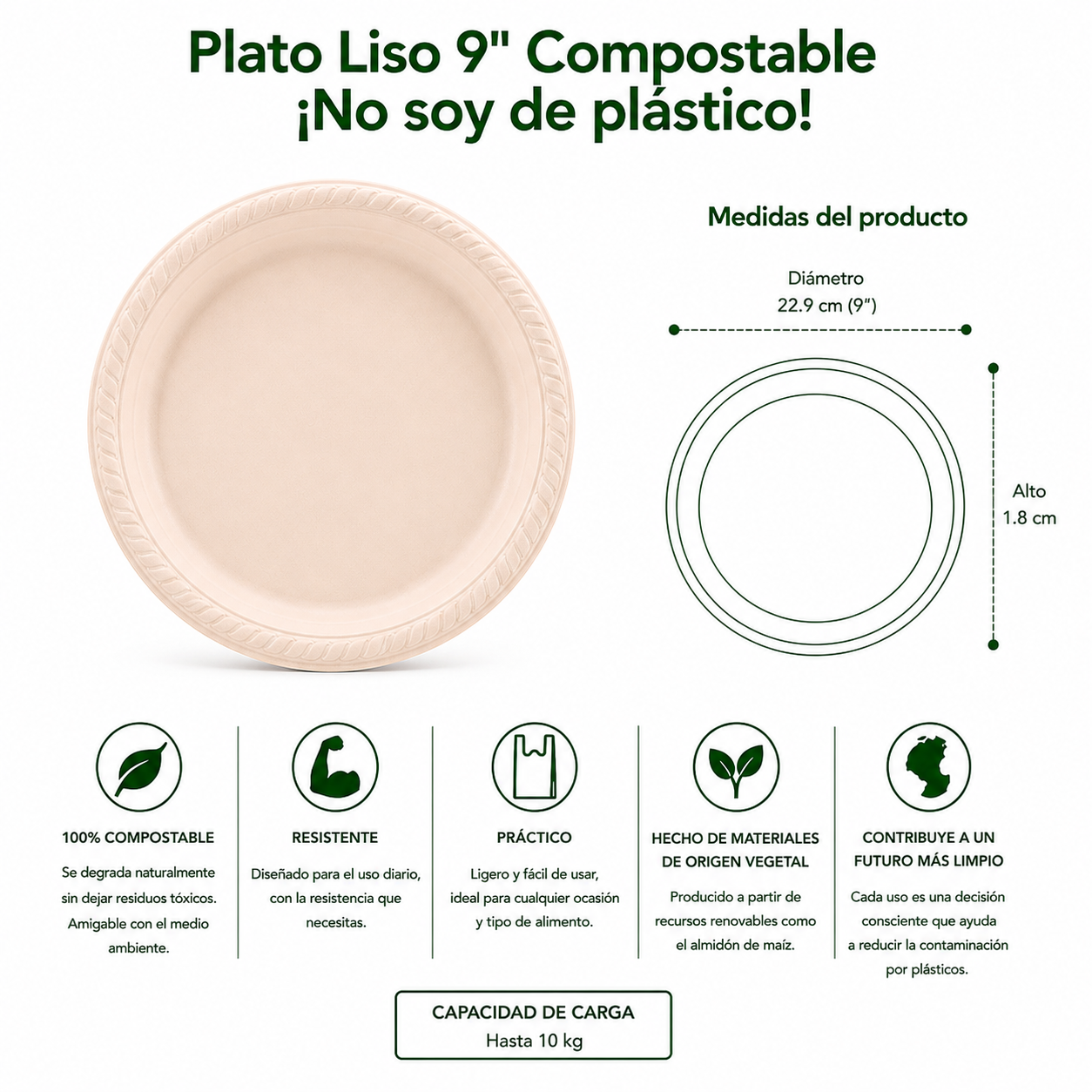 Plato Liso 9" Compostable