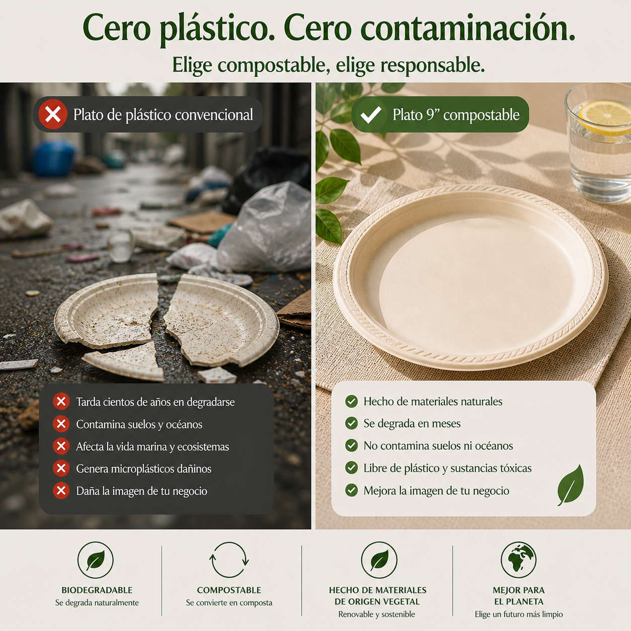 Plato Liso 9" Compostable