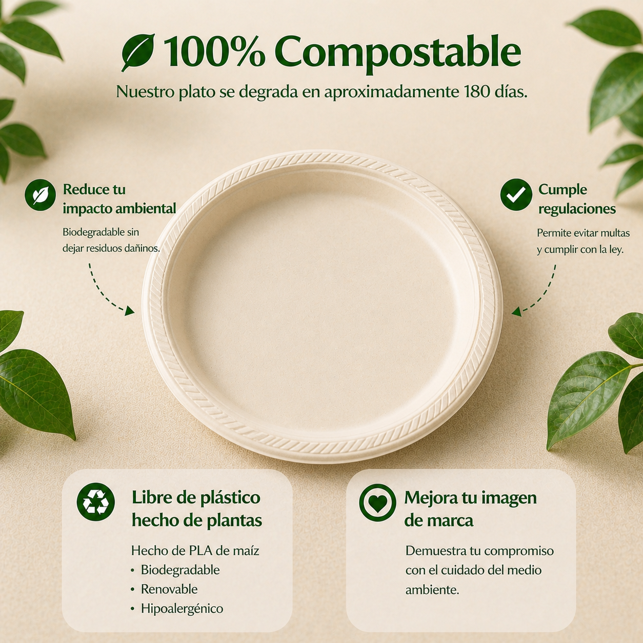 Plato Liso 9" Compostable