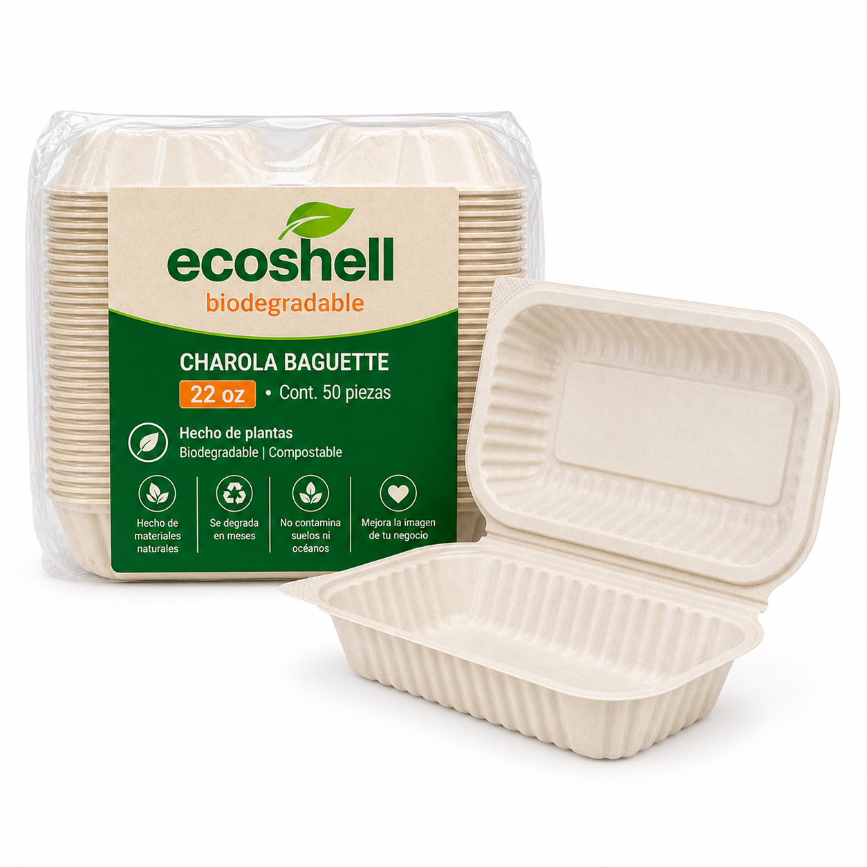 Clamshell 22 Oz (Baguette) Compostable