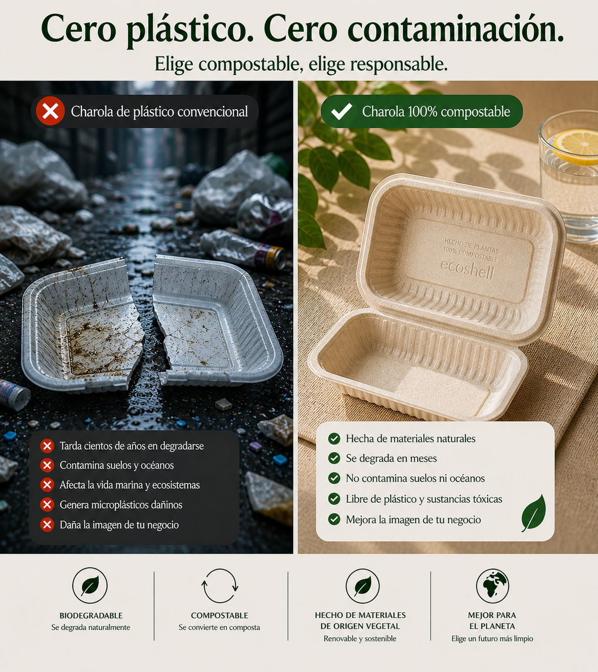 Clamshell 22 Oz (Baguette) Compostable
