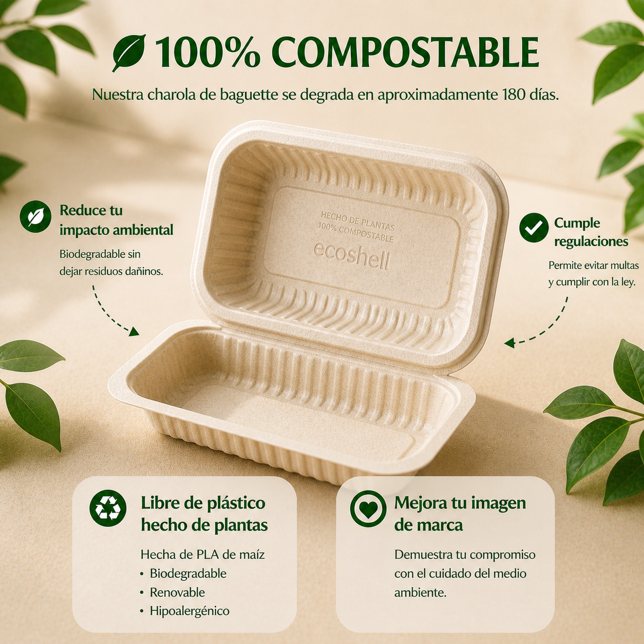 Clamshell 22 Oz (Baguette) Compostable