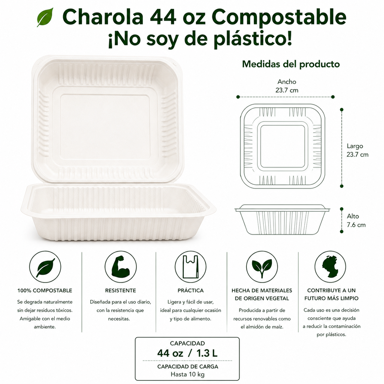Contenedor 44 Oz Compostable
