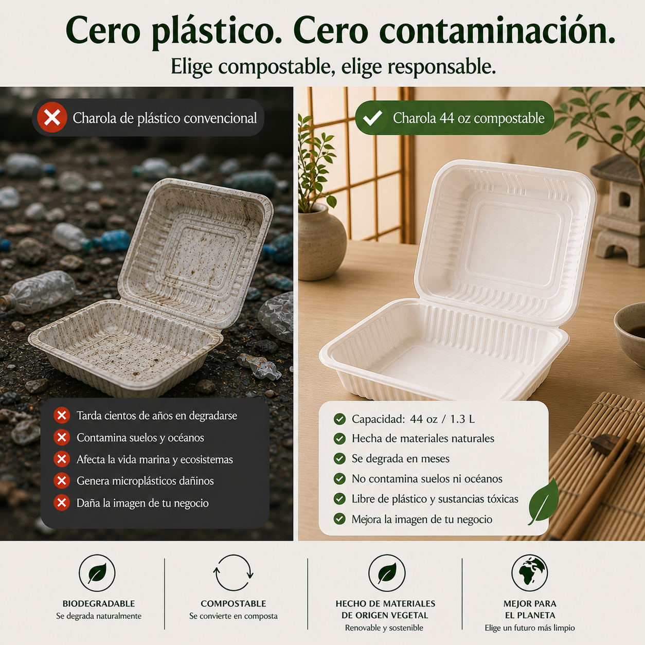 Contenedor 44 Oz Compostable